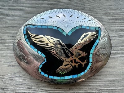 Johnson & Held J & H Inlaid Turquoise Eagle Vintage Belt Buckle Handcrafted