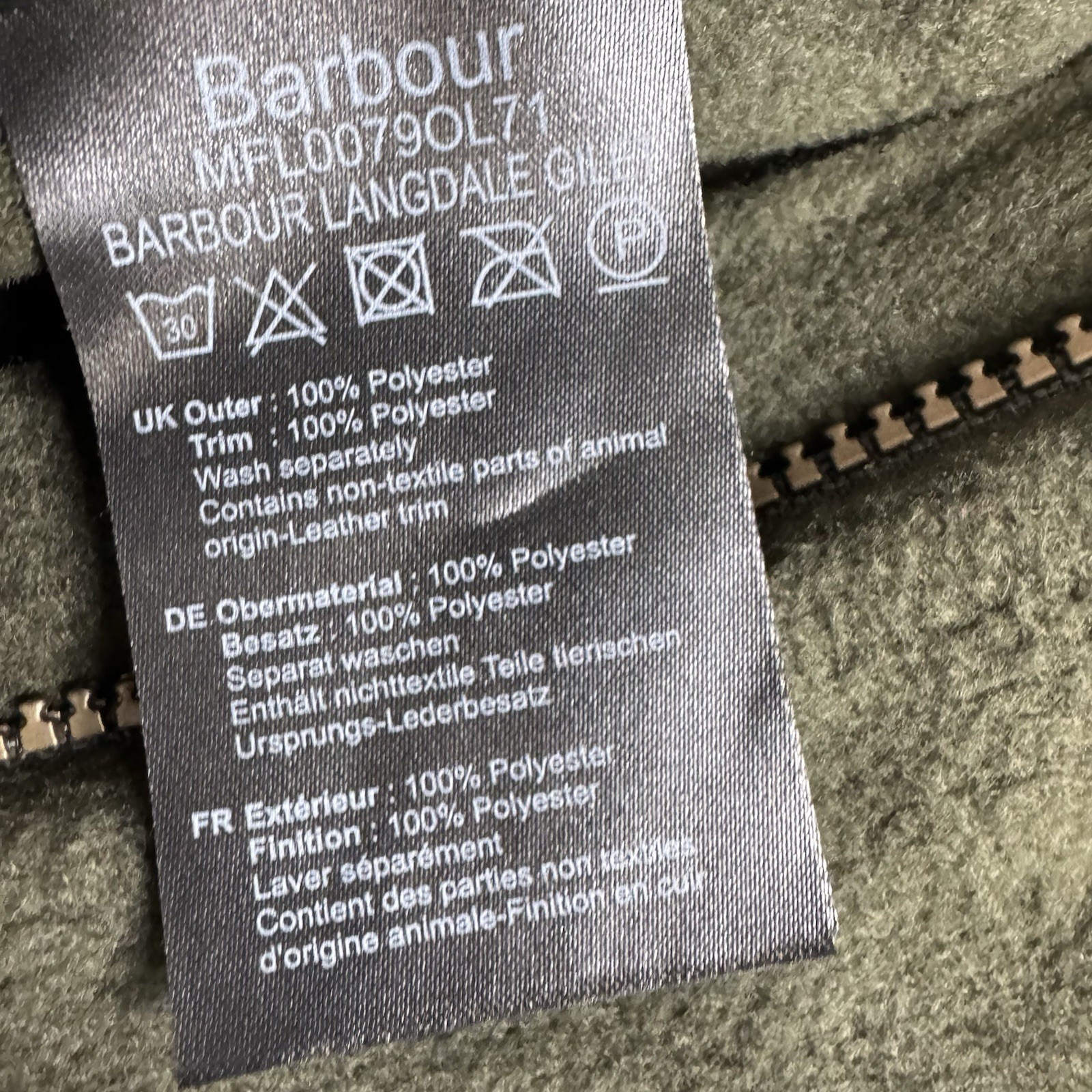 Barbour Vest Men L Green Langdale Gilet Fleece Full Zip Jacket