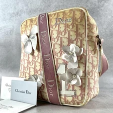 CHRISTIAN DIOR Trotter PVC Leather Shoulder Bag Pink Beige Flower Logo Vintage