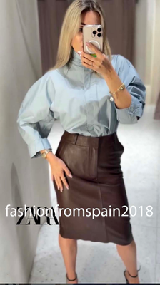 ZARA NEW WOMAN MID-RISE ZW LIMITED LEATHER MIDI SKIRT BROWN XS-L