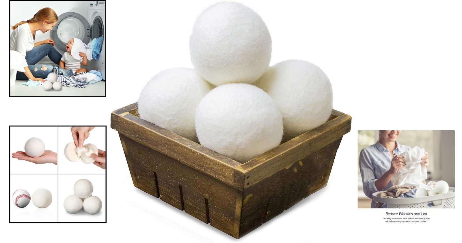 Eco-Friendly XL Wool Dryer Balls - Reduce Wrinkles & Dry Clothes Faster, 4 Count