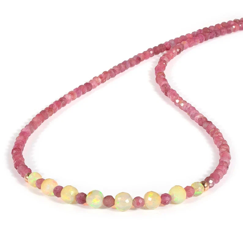 Vatslacreation Natural Ethiopian Welo Feueropal Pink Turmalin Kette 925 Silber - Bild 3 von 4