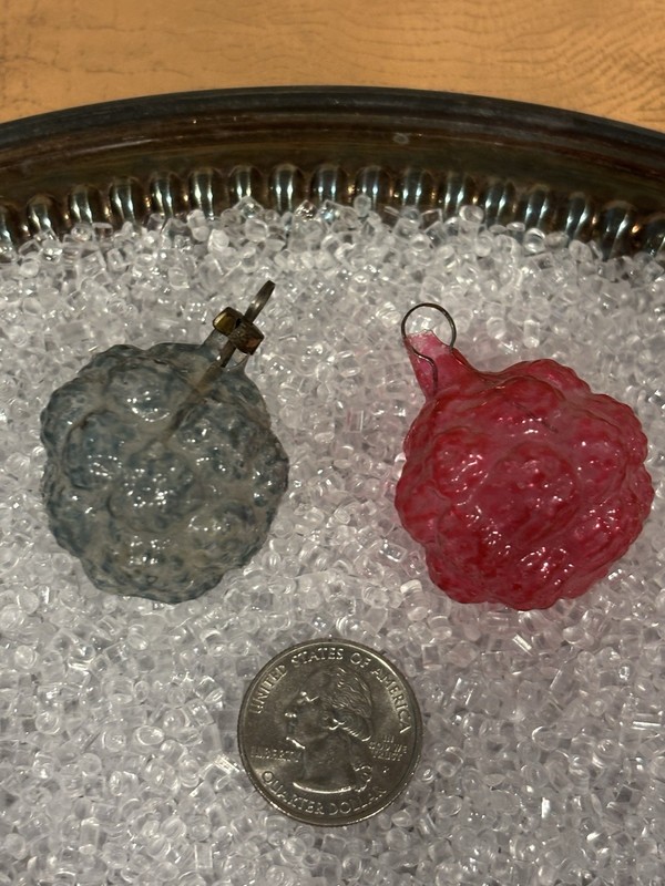 2 Vintage Bumpy Berry Feather Christmas Tree Ornaments