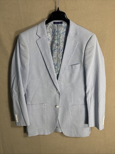 Alan Flusser M Medium Seersucker Sport Coat Half Lined Blue Cotton Stretch