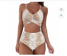 Two Piece Bikini Swimsuit Women  s US Size Large Animal Print Lined Wrap NWOT