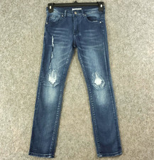 Blue Cult Jeans Girls 14 Blue Stretch Denim Faded Distressed Skinny Repair Patch