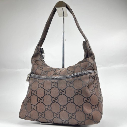 GUCCI GG Canvas Handbag Brown Nylon Vintage Authentic Crossbody Bag