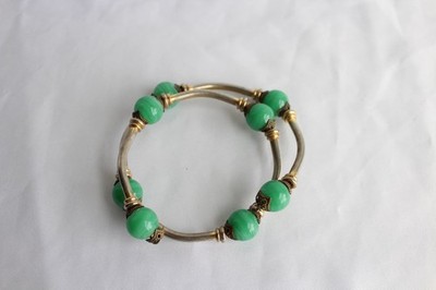 Vintage Unsigned Miriam Haskell memory wire Green Glass Bead design Bracelet