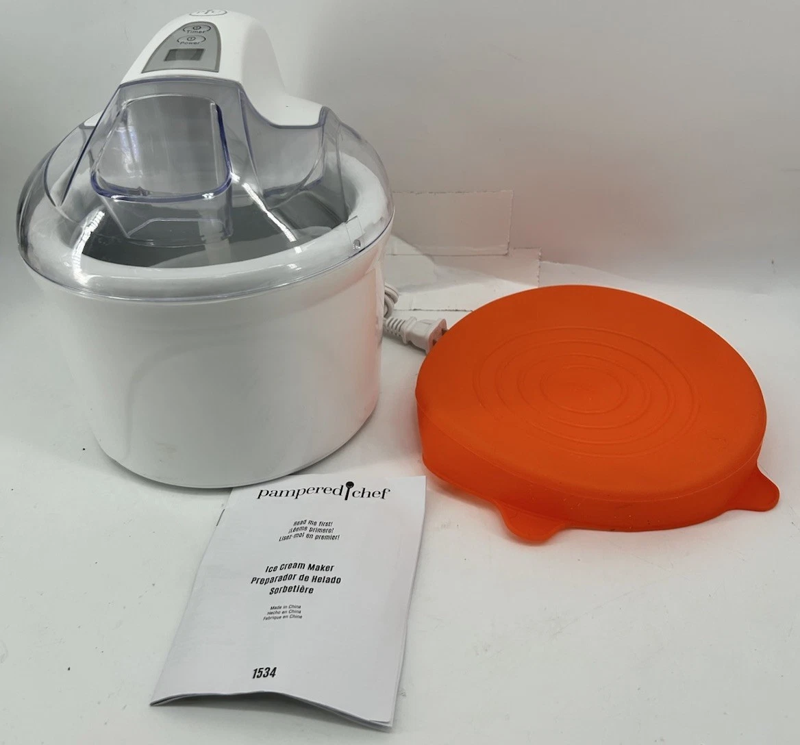 Pampered Chef Ice Cream Maker #1534 White With Silicone Lid NEW
Opens in a new window or tab