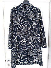 Spirit Debenhams Black/cream Print Button Up Coat, Fitted Style, Size 16 Vintage