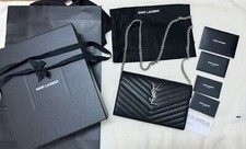 YSL Saint Laurent Cassandre Chain Wallet In Grain De Poudre Leather Grey