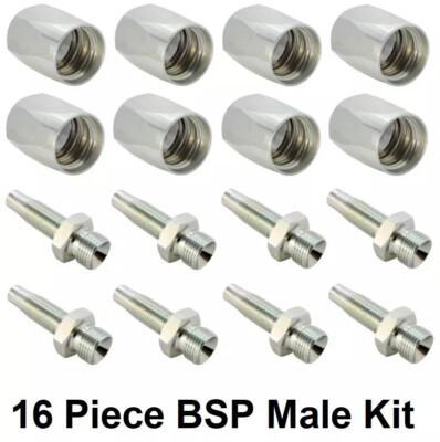 16 Stck. Wiederverwendbare Hydraulikschlauchverschraubung/Einsatz Innengewinde BSP Kit 1/4, 3/8 & 1/2 BSP