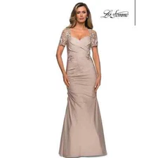 Women's La Femme Satin Gown 27989 Frost rose size 12 