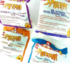 4 Vintage McDonalds Happy Meal Spider Man 1994 toys Marvel comics Sealed