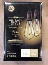GE LED Vintage Style Warm Candle Lights, 60w, Medium Base, 560 Lumens Z20