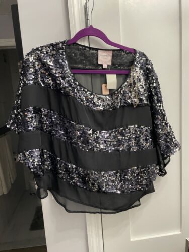DRESSY EVENING NWT ROMEO & JULIET COUTURE, SZ L ELEGANT SEXY SEQUIN OVER BLOUSE