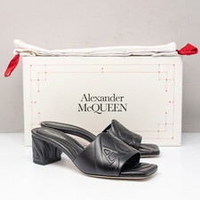 Alexander McQueen Seal Black Calf Sandal Heels Size 39 (9 US)