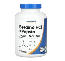 Nutricost, Betaína HCl + Pepsina, 240 Cápsulas, Apoyo Digestivo