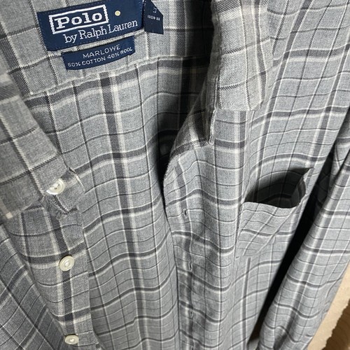 Vintage Polo Ralph Lauren Shirt Mens Extra Large Gray Wool Blend Marlowe Checked - Picture 8 of 12