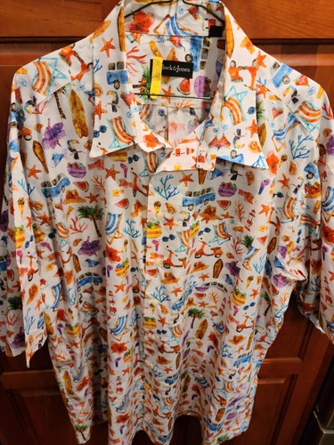 Rare Bullock & Jones Traveler Unique All Over Print Shirt Coral Fish Vespa 2XL - Picture 8 of 10