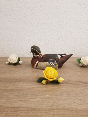 Goebel Porzellanfigur Ente Wood Duck Sammelstück 1982 inkl. Rosen 