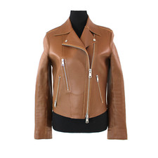 Reiss Camilla Carmel Brown Raw Lamb Leather Moto Jacket 4 Luxury Zip Biker