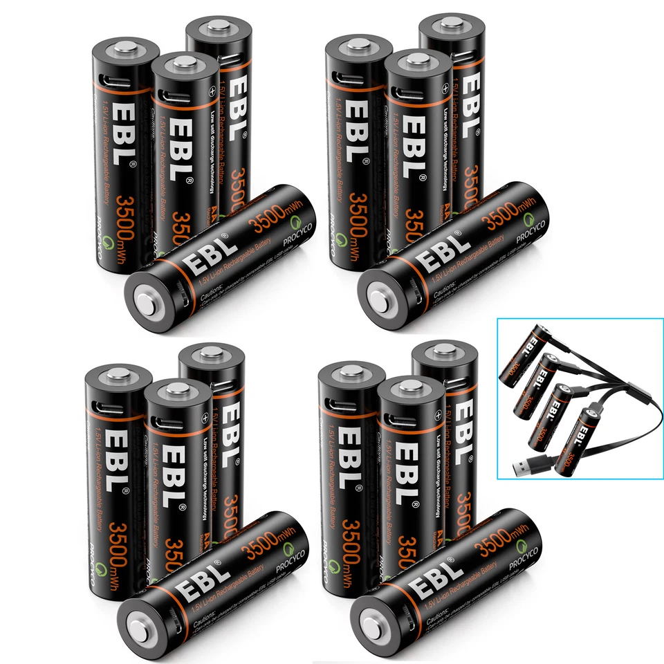 EBL  1.5V AA AAA USB Rechargeable Batteries 1.5 Volt Lithium  Li-ion Battery Lot - Image 2 of 4