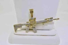 Ciondolo Charm Uomo Pistola Fucile Placcato Oro 14k 2.0Ct Diamante Creato in Laboratorio