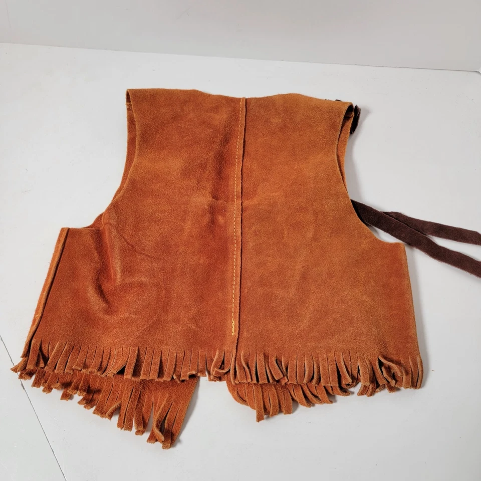 Vtg John R. Craighead Small Childrens Brown Leather Sheriffs Vest Costume USA - Image 3 of 4