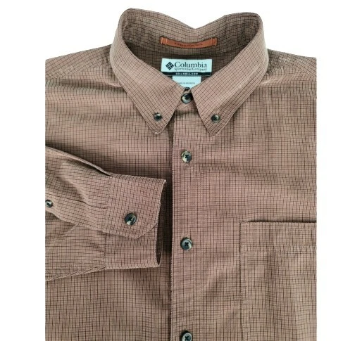Columbia Medium Button Down Shirt Soft Brown Checkered Long Sleeve Logo