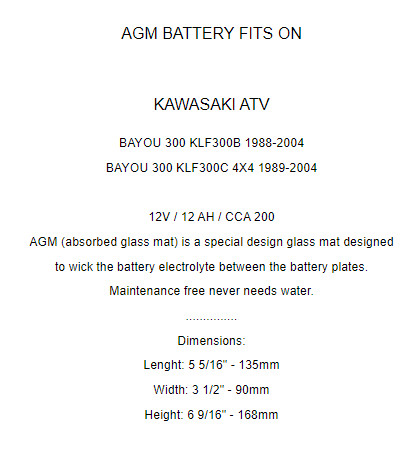 Mighty Max Battery YTX14AH 12V 12AH Battery For Kawasaki 300 KLF300-C Bayou 300 4x4 89-04