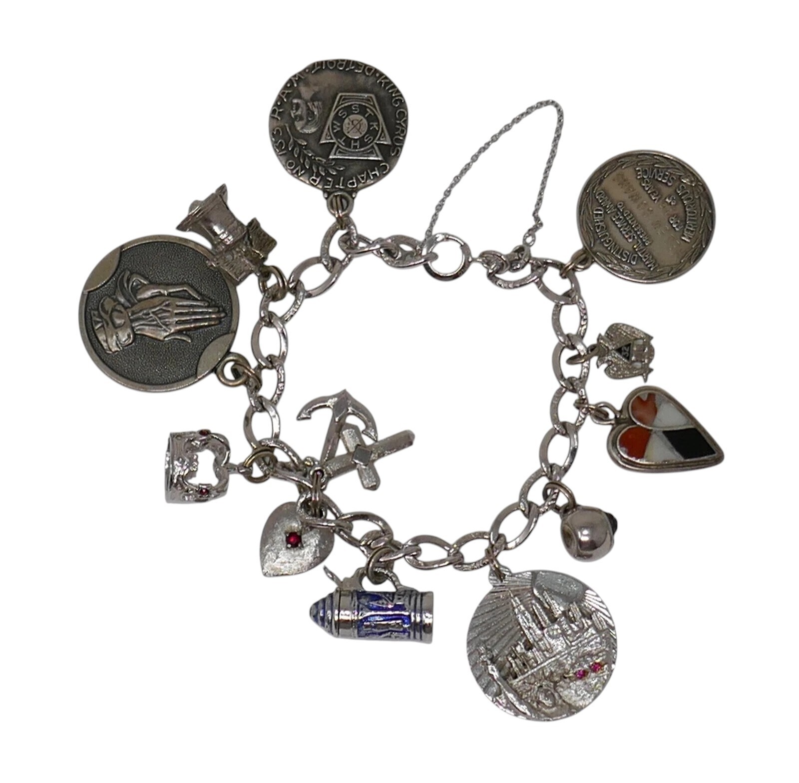 Sterling Silver Multi Theme 12 Charm Bracelet - image 1