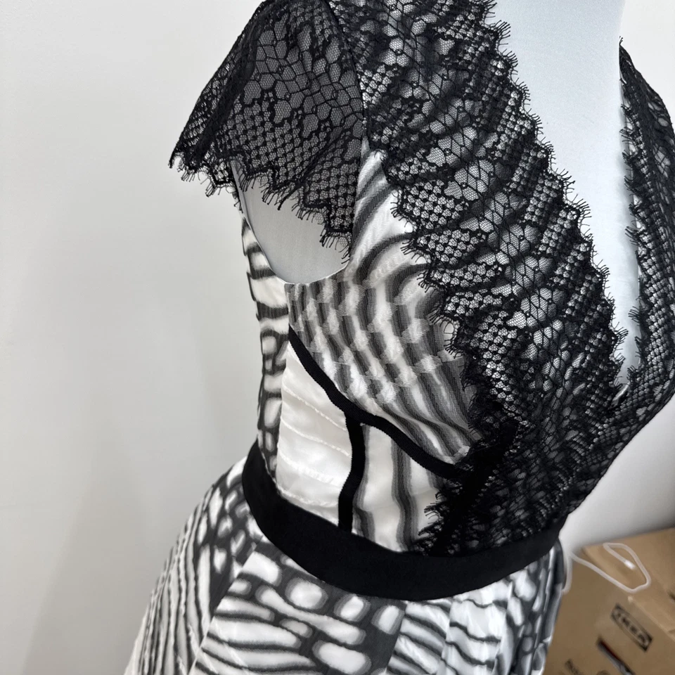 Amanda Wakeley Moth Jacqaurd Midi Dress BNWT 12 Ecru Black - Image 4 of 4