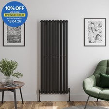 Image of Black Designer Radiator Vertical Oval Single Panel Rad 1600x600mm Steel Modern