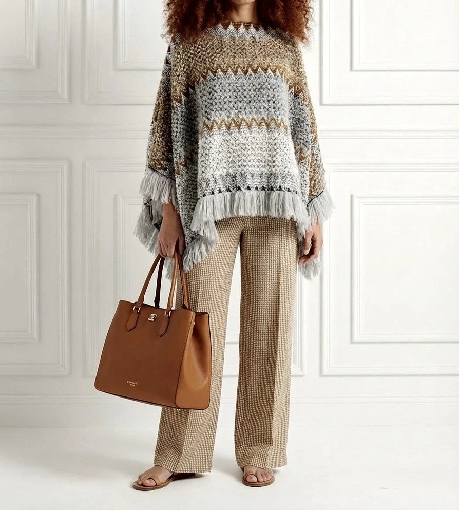 Crochet Knitted Edgy Urban Boho Grey Knit Casual Festival Poncho Jacket 12 14