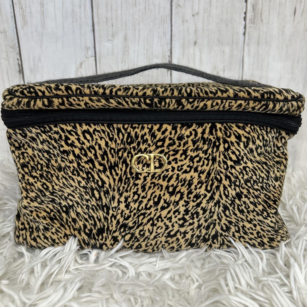 Christian Dior CD Logo Leopard Print Vanity Pouch Bag 5.5x9.7x5.1 inches