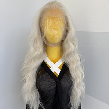 Heat Resistant Hair Platinum blonde Long Wavy T Lace Frontal Wigs