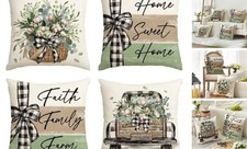 Home Sweet Home Farmhouse Eucalyptus Leaves Throw 18" x 18" Pack of 4 Green