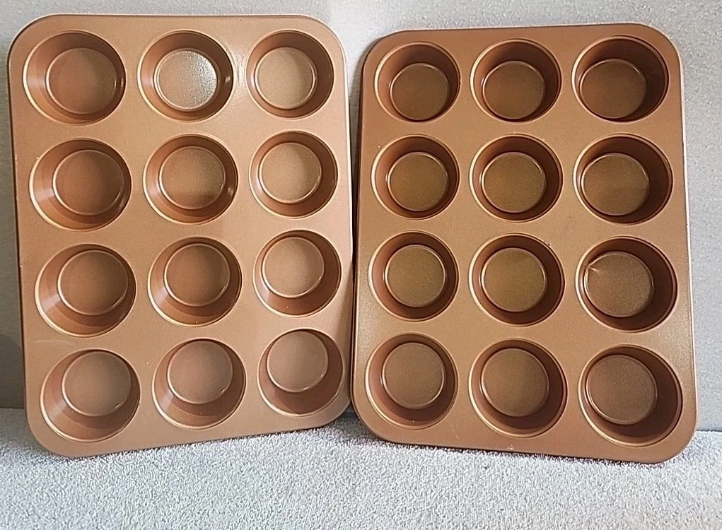 2 Nonstick Stick Copper Color 12 cup Muffin Pans
