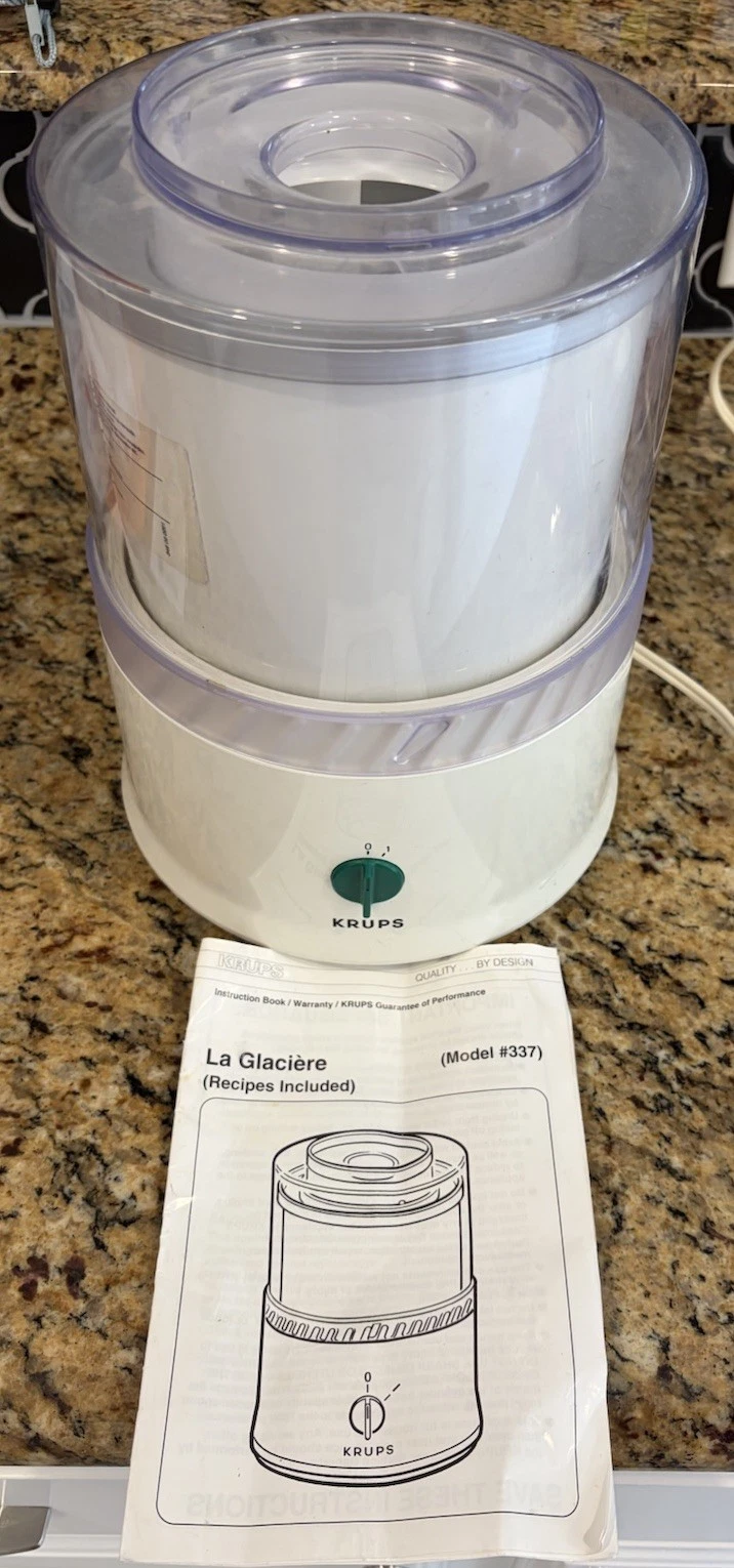 KRUPS Model 337 Automatic Ice Cream Maker La Glacier 1qt With Manual & Recipes