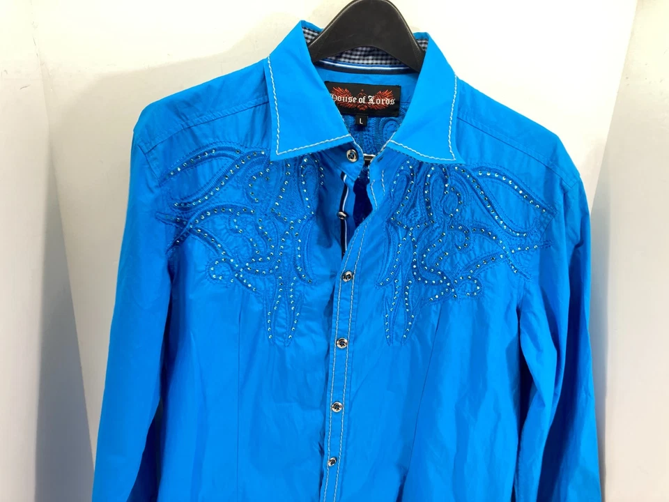 Camisa Western Abotonada House of Lords Para Hombre L Azul Bordada Adornada Foto 4 de 4