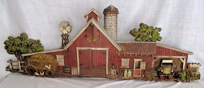 Vintage Burwood Products Co Homco 3D Farm Barn Scene 1974 Wall Hanging 46'' Long
