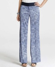 NWT Woman’s Ann Taylor Navy Trim Blue Wide Leg Thin Pants Size 14