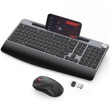 Ergonomic Wireless Keyboard and Mouse with Wrist Rest  Phone Holder - 2.4GHz F...