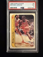 Fleer 1986-87 Michael Jordan Rookie Sticker Card #8 PSA Graded Chicago Bulls. rookie card picture