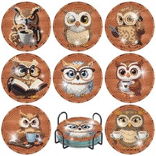 8 Pcs Diamond Art Coasters Kits for Adults - Owl Diamond Painting Coasters Ki...