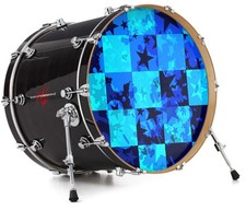 Vinyl Decal Skin for 24" Bass Kick Drum Head Blue Star Checkers