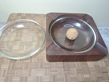Posacenere vintage Dunhill British Crown Colony in legno di teak con due inserti in vetro