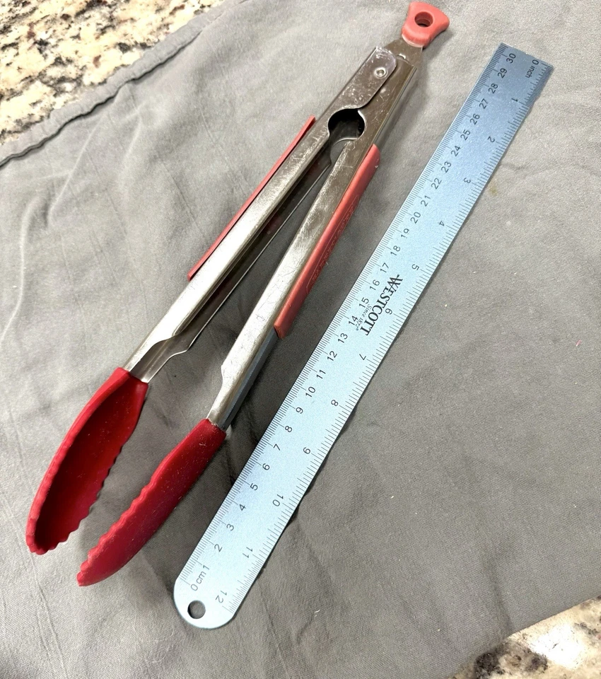 Pinzas punta silicona roja Farberware acero inoxidable 11" Foto 4 de 4