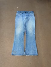 Vintage 70  s Levi  s 646 Orange Tab Bellbottom Flare Faded Denim Jeans Size 35x31